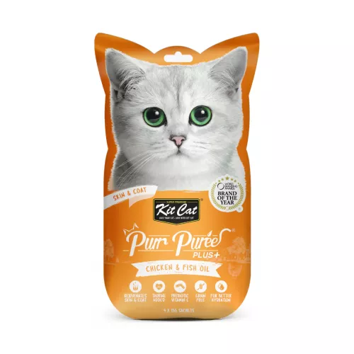 Kit Cat Purr Puree Plus+ Chicken (Skin & Coat) 4 x 15g