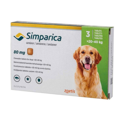 Simparica 80mg x 3 Tabs 20kg - 40kg (Green)