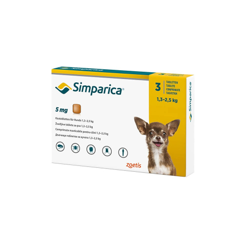 Simparica 5mg x 3 Tabs 1.3 - 2.5kg (Yellow)